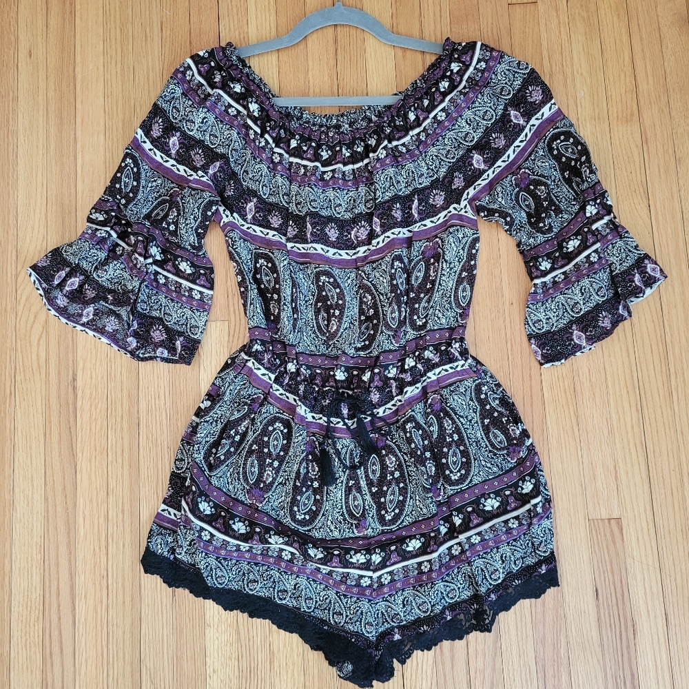 Forever 21 Purple Paisley Lace Romper